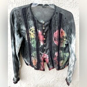 Tie Dye Hippy Boho Colorful Button Up Long Sleeved Shrug 100% Viscose